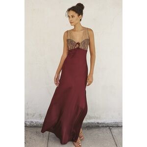 Lace and Satin Contrast Maxi Dress